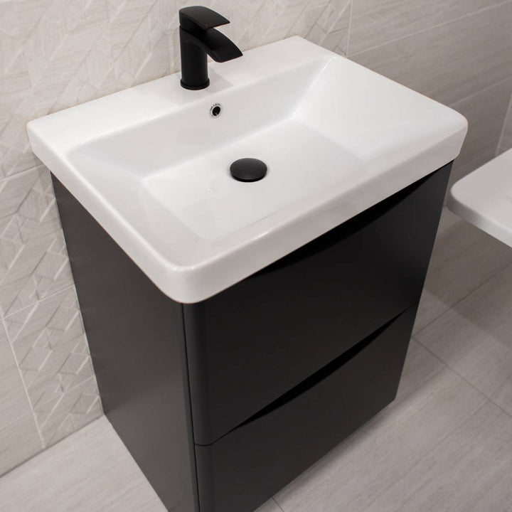 Happi 600mm Floor Standing Vanity Unit &amp; Basin - Black