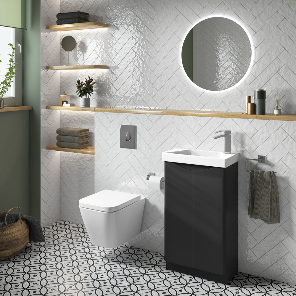 Happi 500mm Floor Standing Cloakroom Vanity Unit & Basin - Matt Anthracite