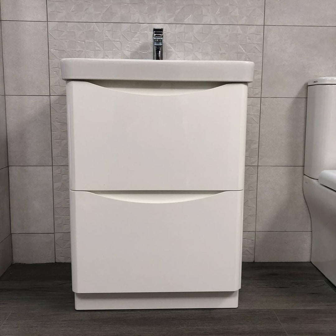 Happi 600mm Floor Standing Vanity Unit &amp; Basin - Gloss White