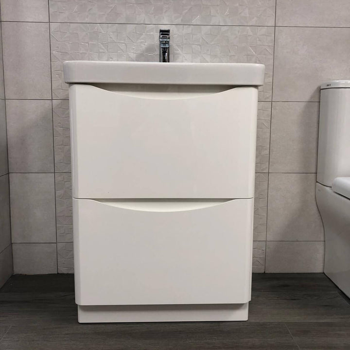 Happi 600mm Floor Standing Vanity Unit &amp; Basin - Gloss White
