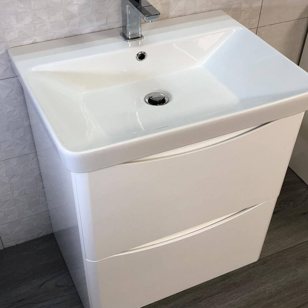 Happi 600mm Floor Standing Vanity Unit &amp; Basin - Gloss White