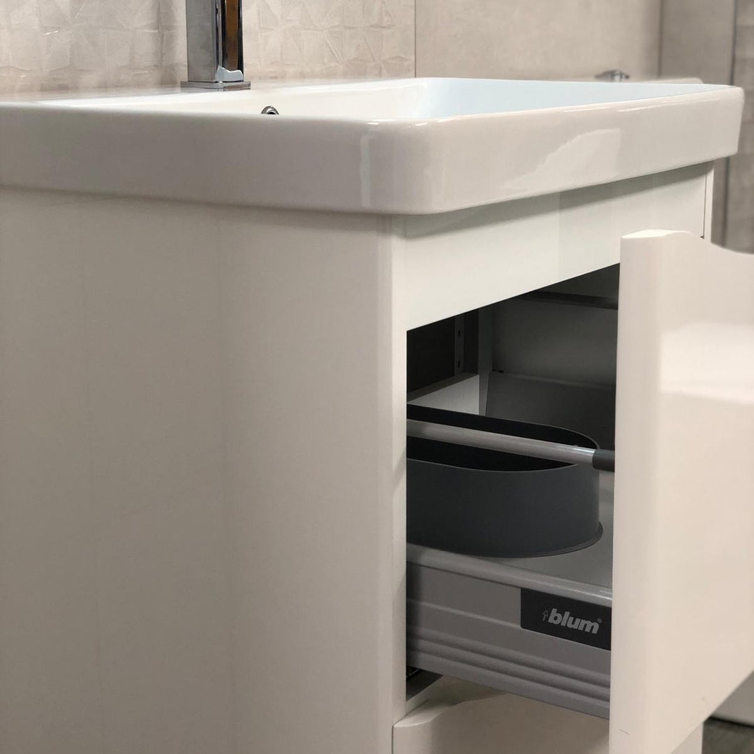 Happi 600mm Floor Standing Vanity Unit &amp; Basin - Gloss White