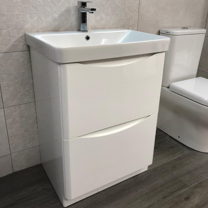 Happi 600mm Floor Standing Vanity Unit &amp; Basin - Gloss White