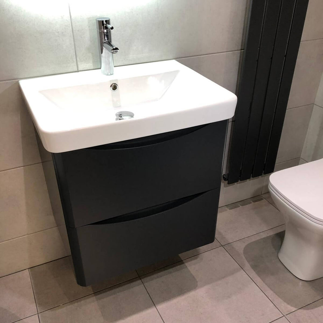 Happi 600mm Wall Hung Vanity Unit &amp; Basin - Matt Anthracite