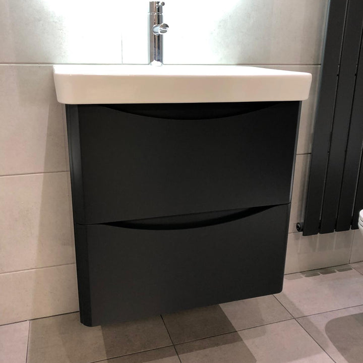 Happi 600mm Wall Hung Vanity Unit &amp; Basin - Matt Anthracite