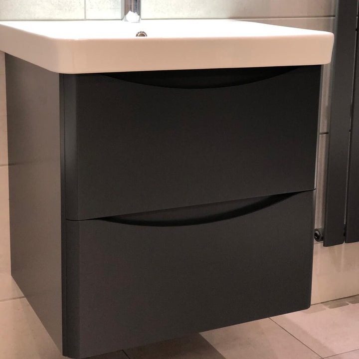 Happi 600mm Wall Hung Vanity Unit &amp; Basin - Matt Anthracite