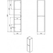 Happi Wall Hung Tall Storage Unit - Matt Anthracite - Technical drawing