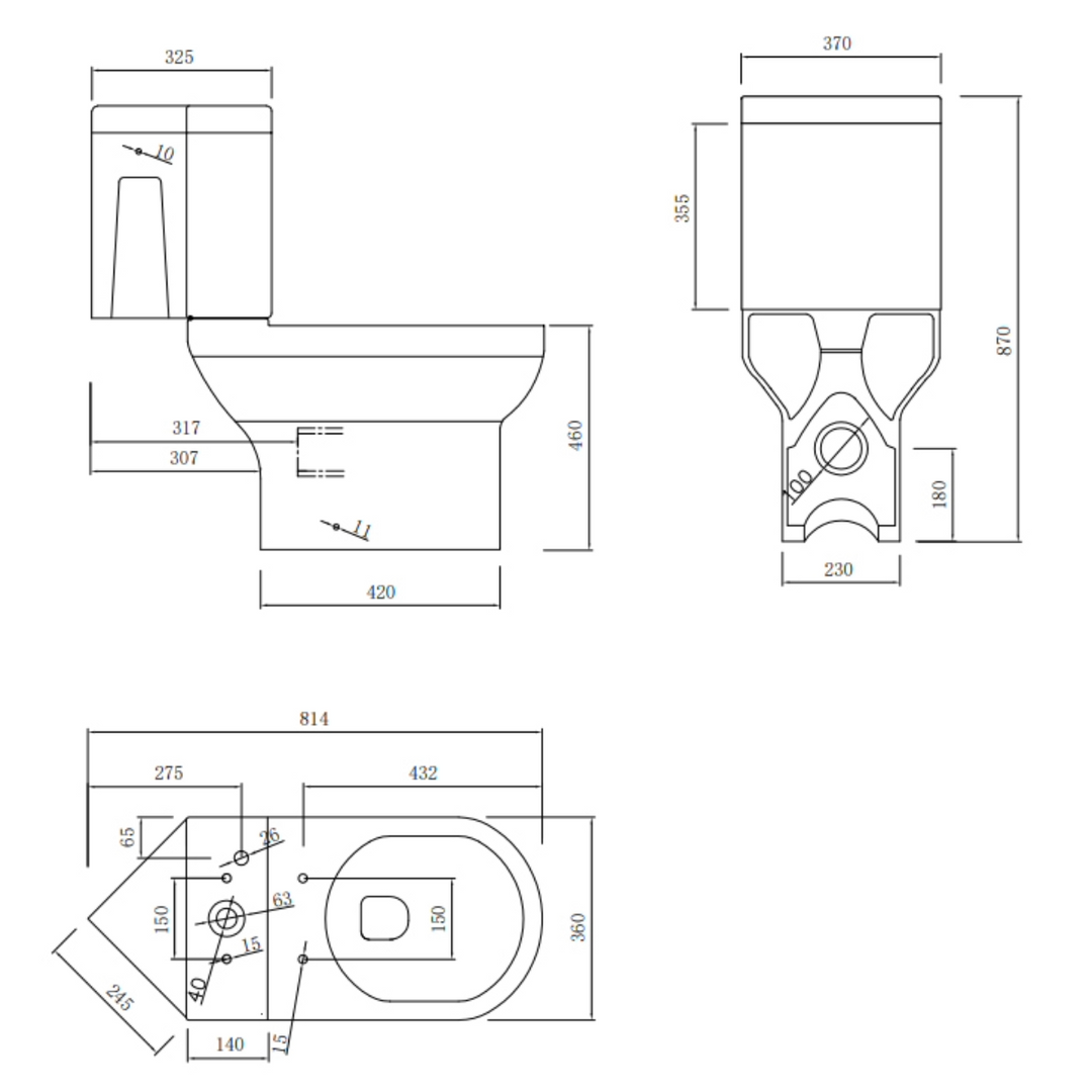 Harmony Rimless Comfort Height Close Coupled Corner Toilet with Soft Close Toilet Seat
