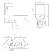 Harmony Rimless Comfort Height Close Coupled Corner Toilet with Soft Close Toilet Seat - Technical drawing
