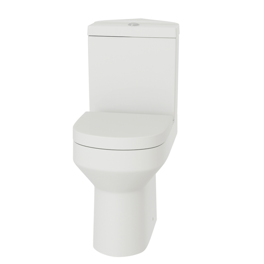 Harmony Rimless Comfort Height Close Coupled Corner Toilet with Soft Close Toilet Seat