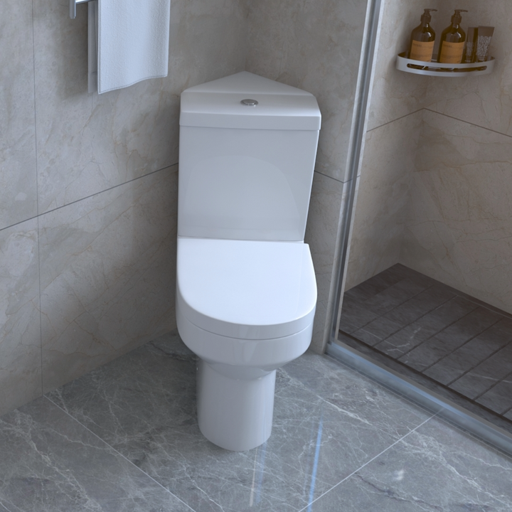 Harmony Rimless Close Coupled Corner Toilet with Soft Close Toilet Seat