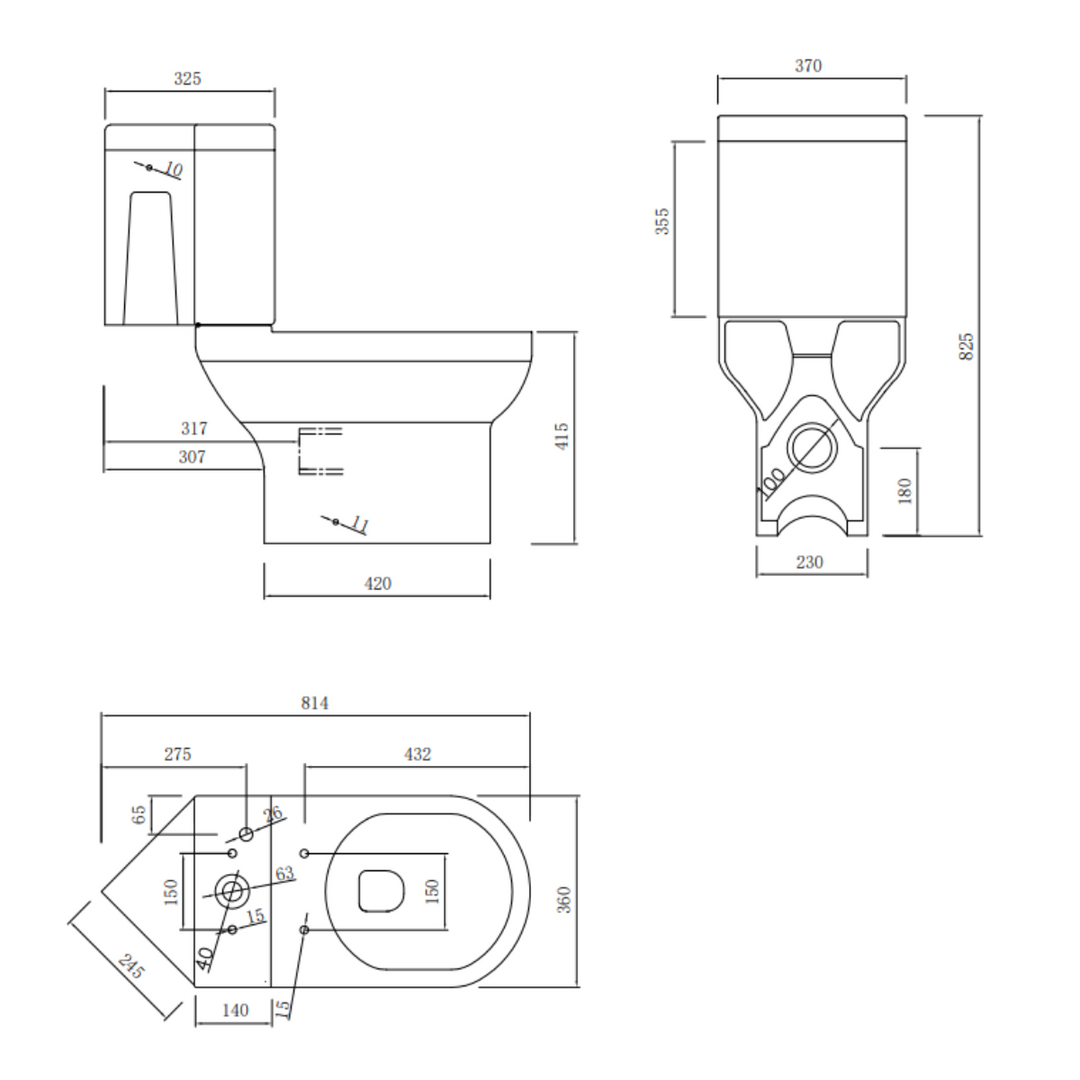 Harmony Rimless Close Coupled Corner Toilet with Soft Close Toilet Seat
