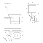Harmony Rimless Close Coupled Corner Toilet with Soft Close Toilet Seat - Technical drawing
