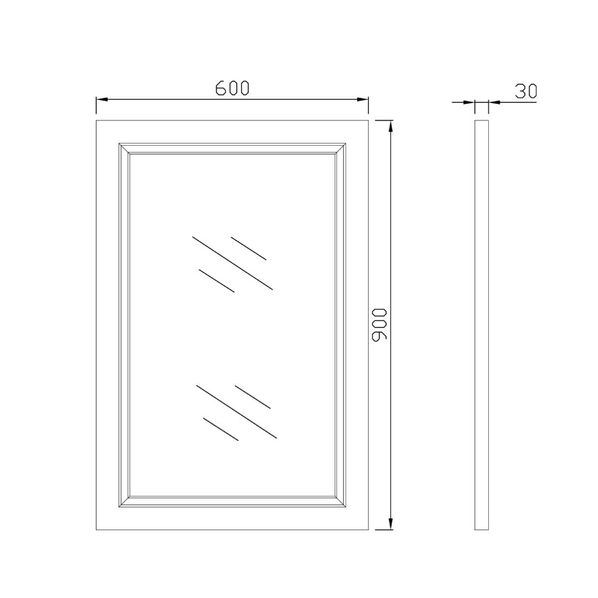 Harrogate 600 x 900mm Wall Mirror - Arctic White - Technical drawing