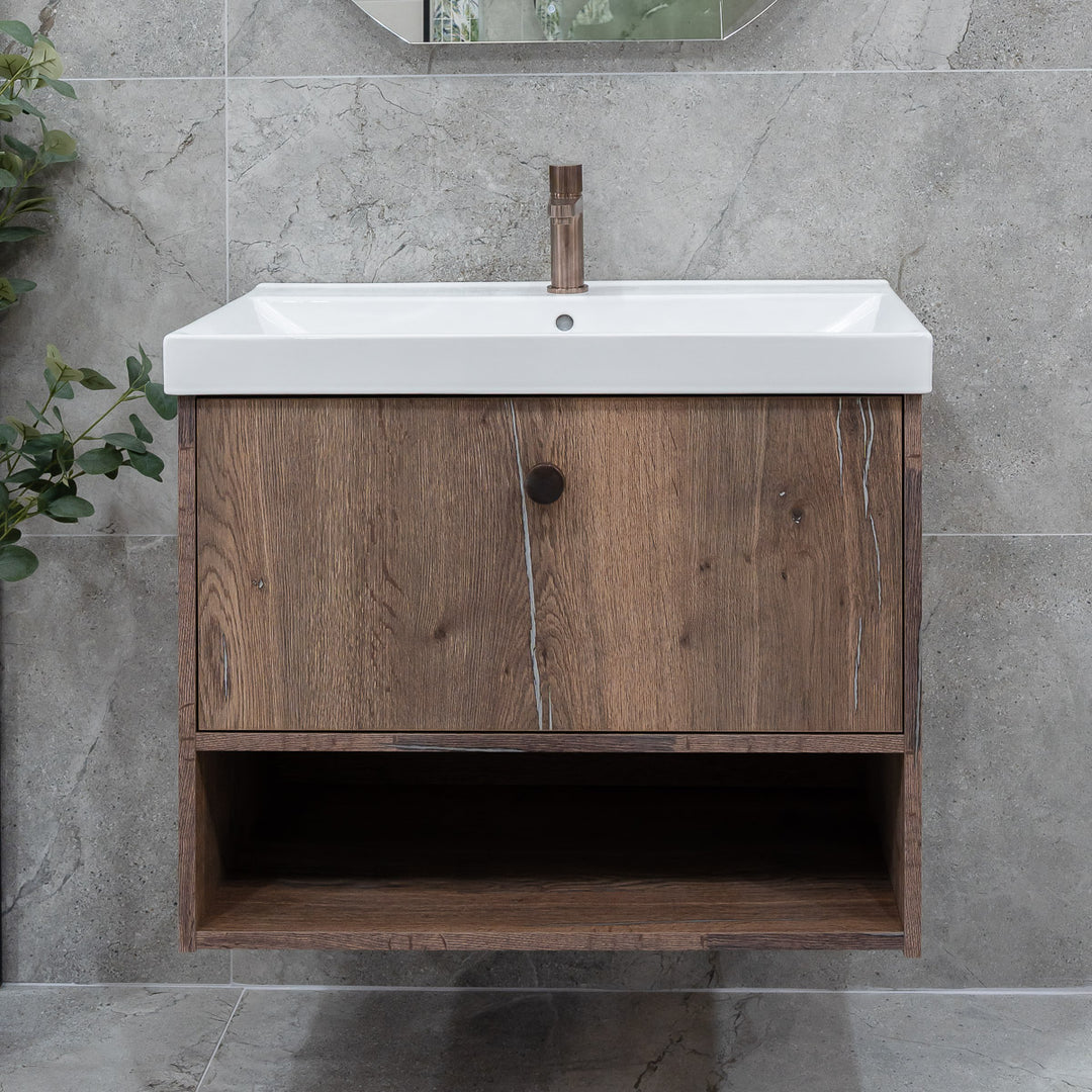 Josef Martin Havana 800mm Wall Hung Vanity Unit &amp; Inset Basin - Pewter Oak
