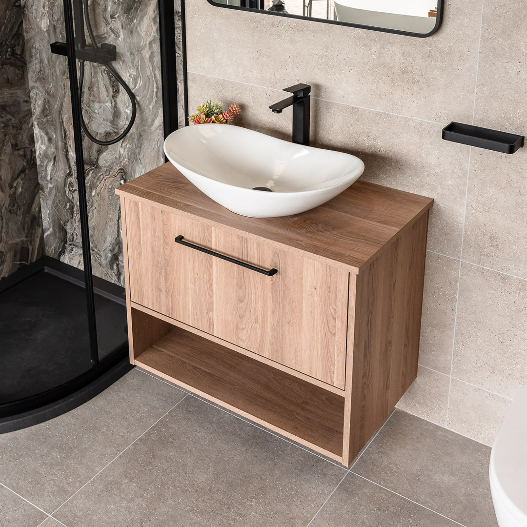 Josef Martin Havana 800mm Wall Hung Vanity Unit &amp; Worktop - Brown Cueno Oak