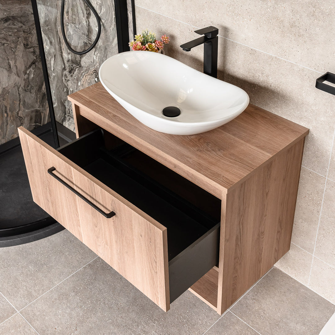 Josef Martin Havana 800mm Wall Hung Vanity Unit &amp; Worktop - Brown Cueno Oak