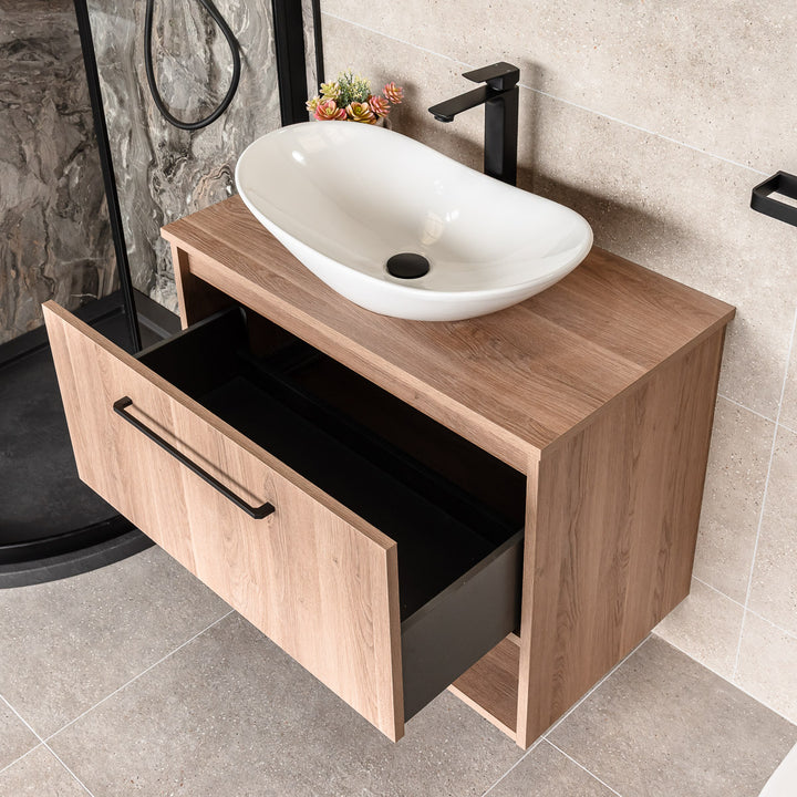 Josef Martin Havana 800mm Wall Hung Vanity Unit &amp; Worktop - Brown Cueno Oak