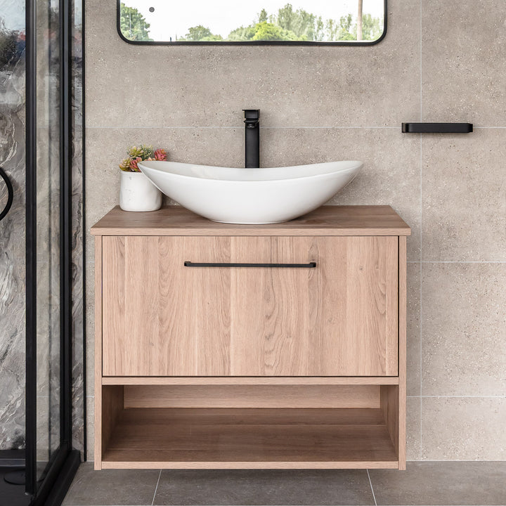 Josef Martin Havana 800mm Wall Hung Vanity Unit &amp; Worktop - Brown Cueno Oak