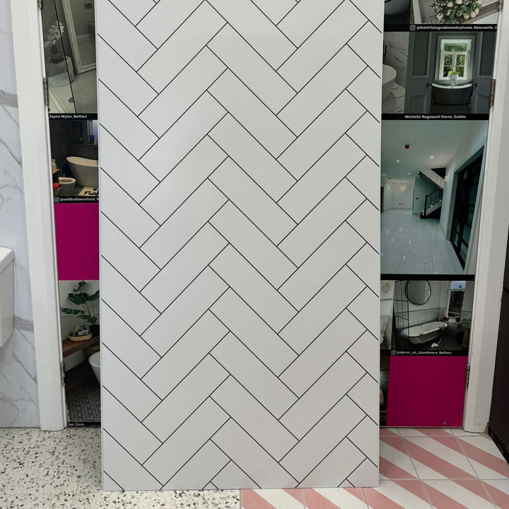 Lusso Panel Herringbone Brick White Tile 1m Twin Pack