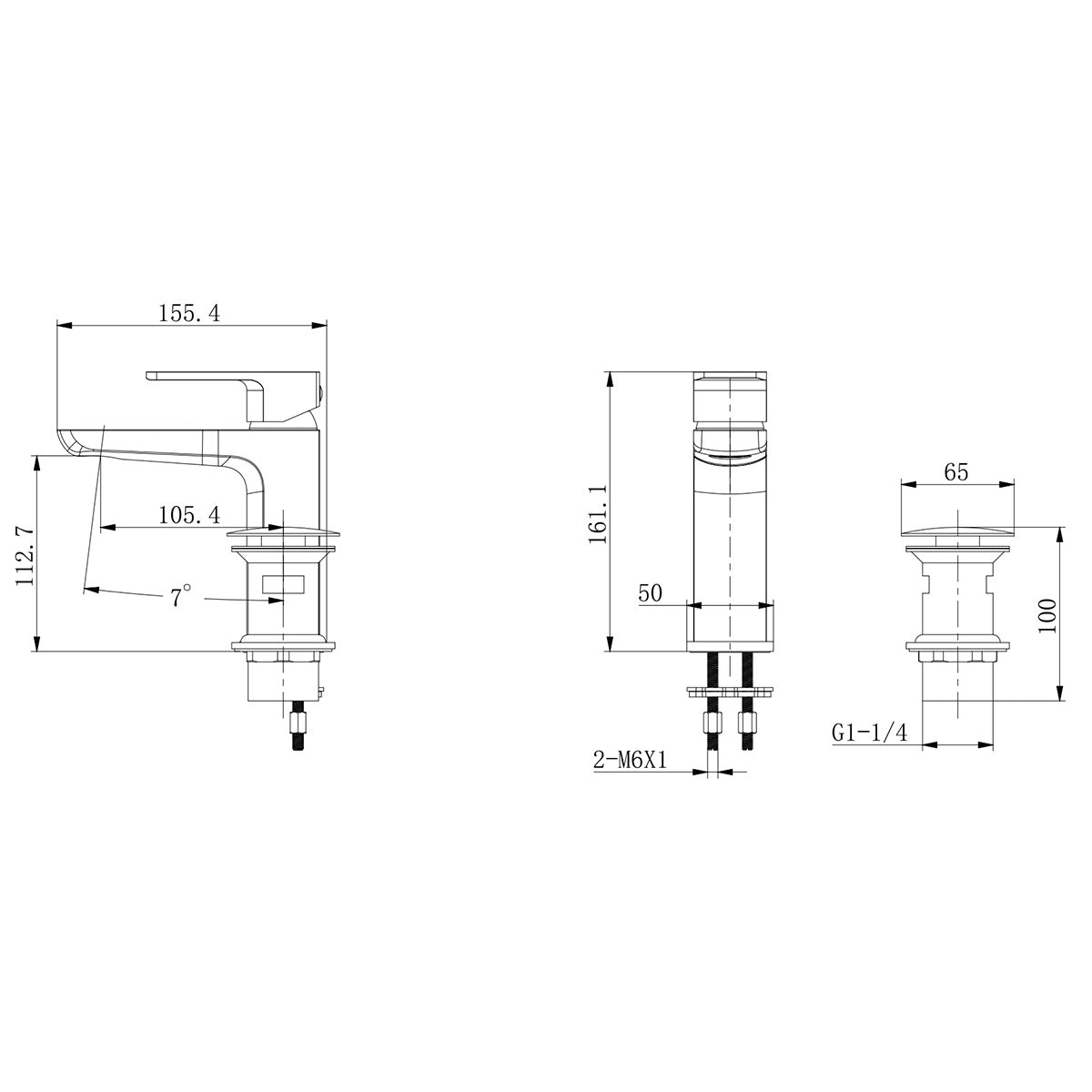 Eliseo Ricci Vesu Basin Mixer - Brushed Brass - Technical drawing