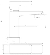 Eliseo Ricci Sharpe Mono Basin Mixer inc. Waste - Matt Black - Technical drawing