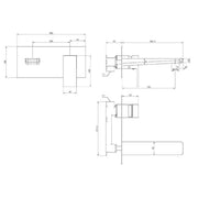 Eliseo Ricci Sharpe Wall Mounted Basin Mixer - Matt Black - Technical drawing