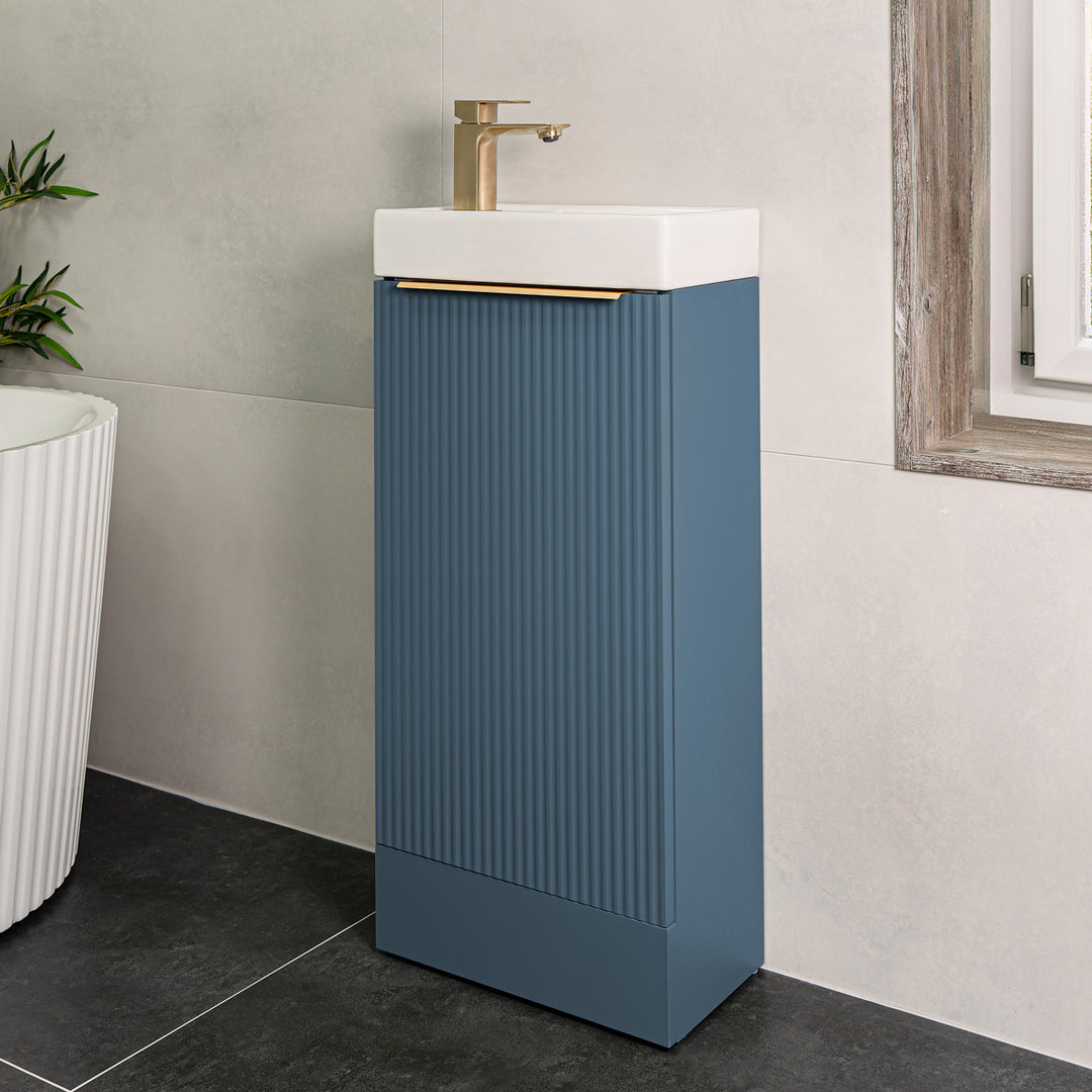 Josef Martin Fluted 400mm Cloakroom Vanity Unit &amp; Basin - Marine Blue