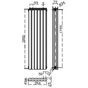Hudson Reed Revive 1800 x 354mm Double Panel Radiator HL326 - White - Technical drawing