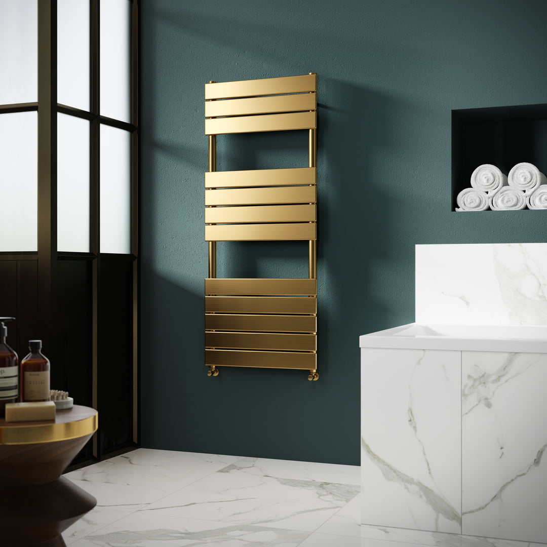 Hudson Reed Piazza Square Flat Towel Radiator 1213x500mm - Brushed Brass