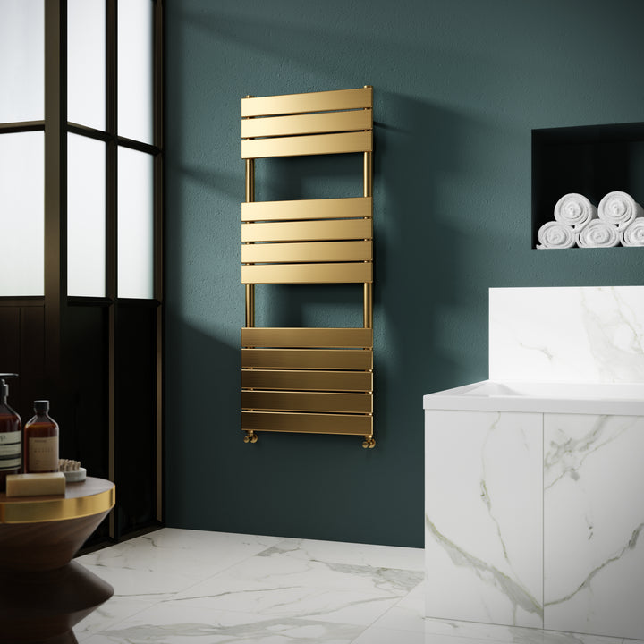 Hudson Reed Piazza Square Flat Towel Radiator 1213x500mm - Brushed Brass