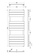 Hudson Reed Piazza Square Flat Towel Radiator 1213x500mm - Brushed Brass - Technical drawing