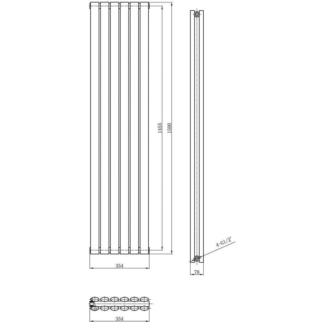 Hudson Reed Revive 1500 x 354mm Double Panel Radiator - Anthracite HLA76