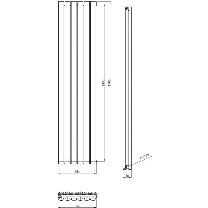 Hudson Reed Revive 1500 x 354mm Double Panel Radiator - Anthracite HLA76
