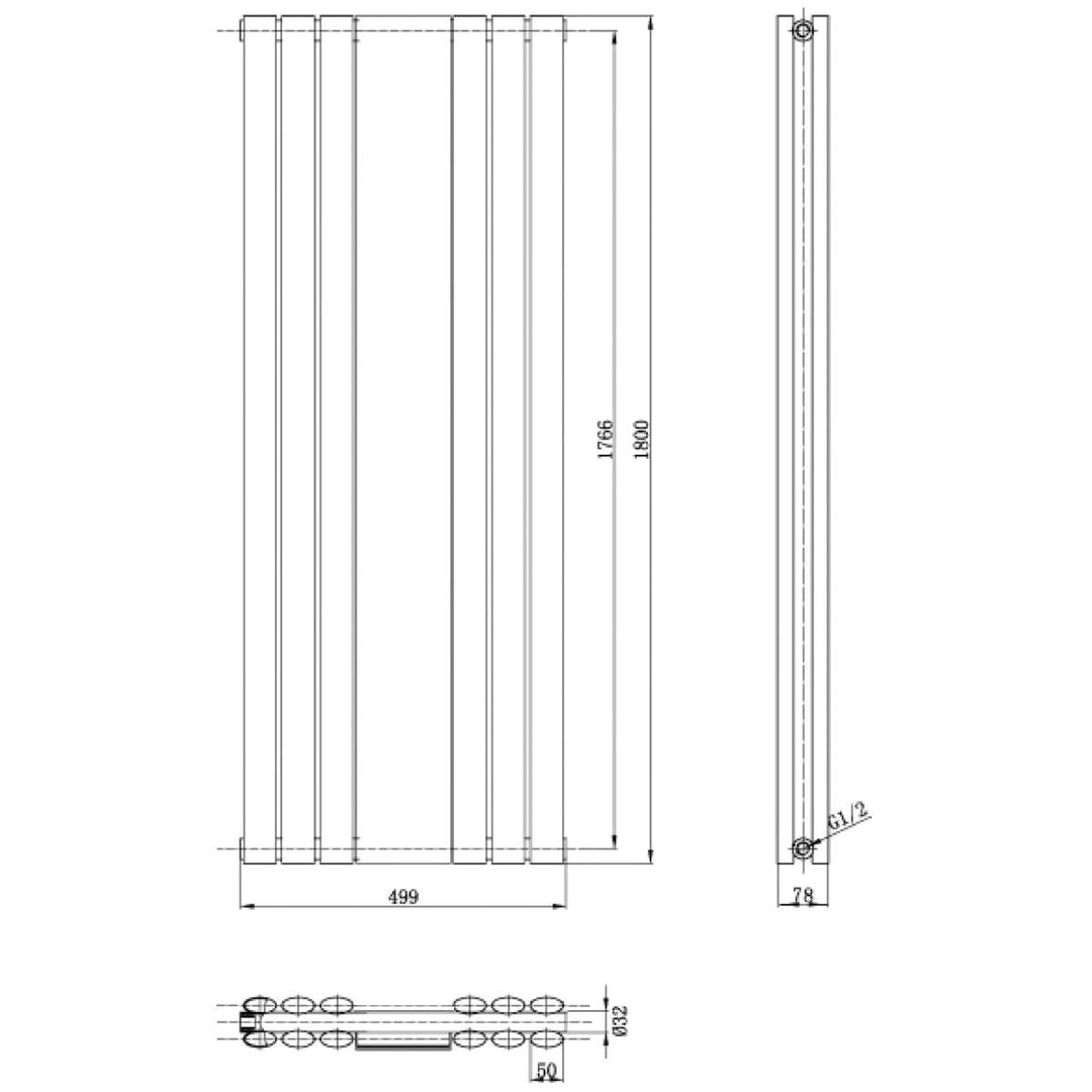 Hudson Reed Revive 1800 x 499mm Double Panel Radiator with Mirror - Anthracite HLA79