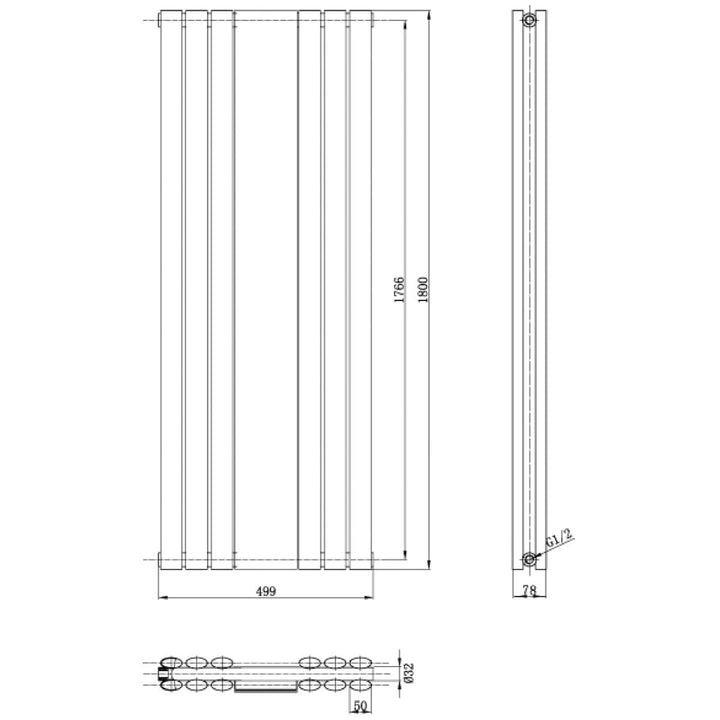 Hudson Reed Revive 1800 x 499mm Double Panel Radiator with Mirror - Anthracite HLA79