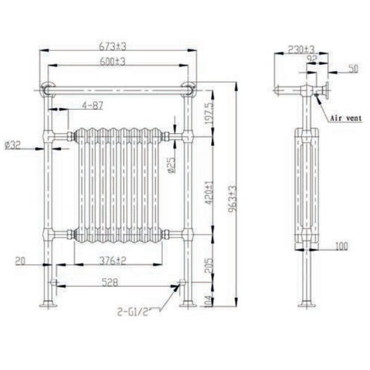 Traditional English Balmoral Cast Iron Bathroom Radiator