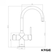 3 in 1 Boiling Water Tap U Spout - Brass - Technical drawing