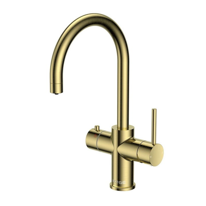 Eliseo Ricci 3 in 1 Swan Spout Instant Boiling Water Kitchen Tap - Brushed Brass