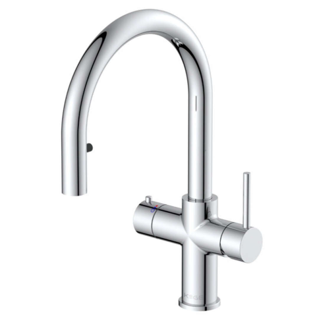 Eliseo Ricci 4 in 1 Swan Pull Out Spout Instant Boiling Water Kitchen Tap - Chrome