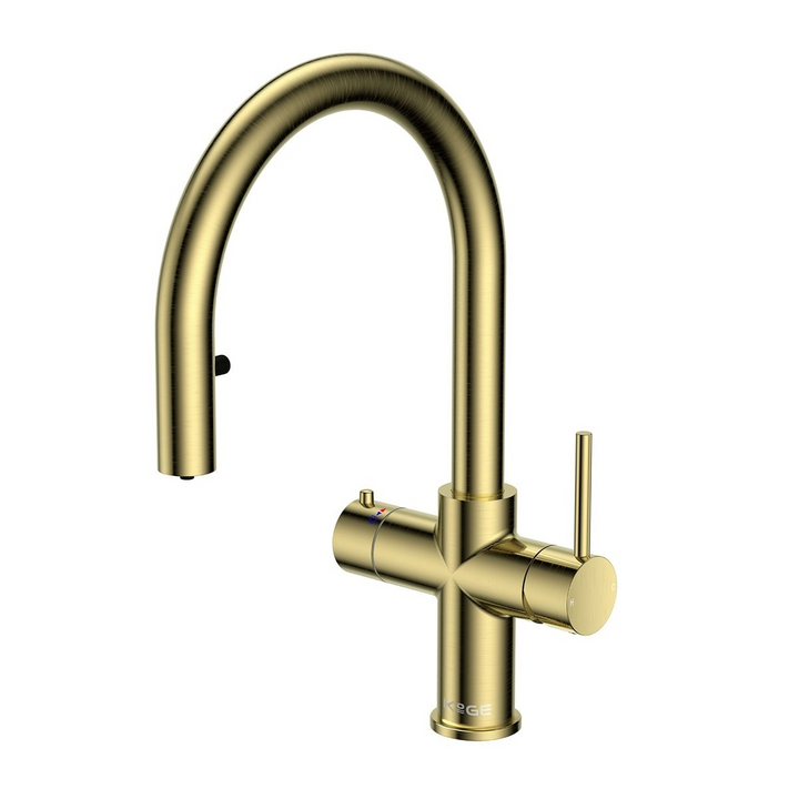 Eliseo Ricci 4 in 1 Swan Pull Out Spout Instant Boiling Water Kitchen Tap - Brushed Brass
