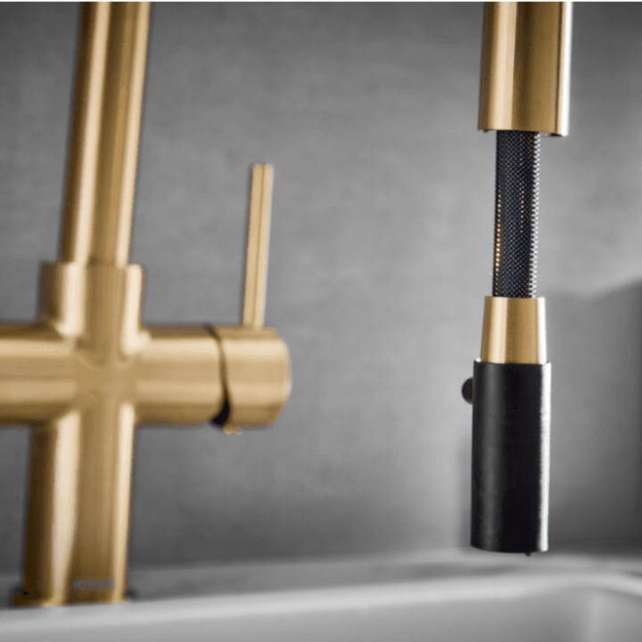 Eliseo Ricci 4 in 1 Swan Pull Out Spout Instant Boiling Water Kitchen Tap - Brushed Brass
