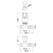 Thermostatic Straight Radiator Valve - Chrome - Technical drawing