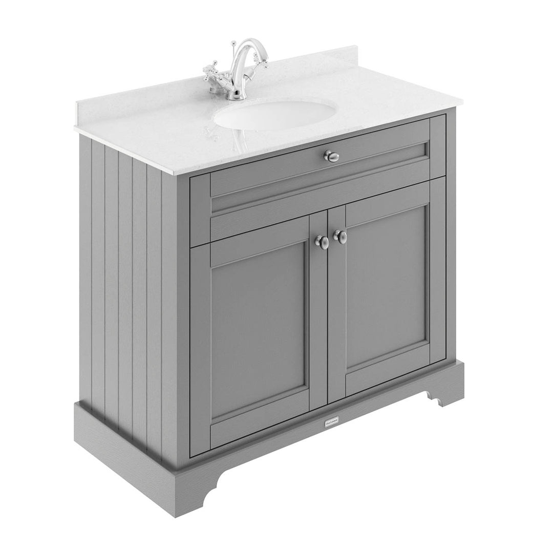 Hudson Reed Old London 1000mm Vanity Unit, White Marbletop &amp; 1 Tap Hole Basin - Storm Grey LOF277