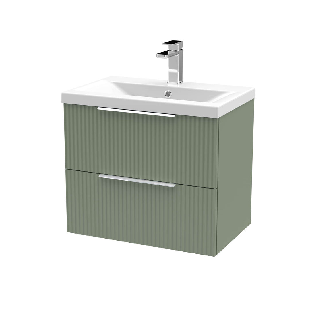 Hudson Reed Fluted 1200mm Wall Mounted 2 Drawer Vanity Unit & Worktop - Satin Green