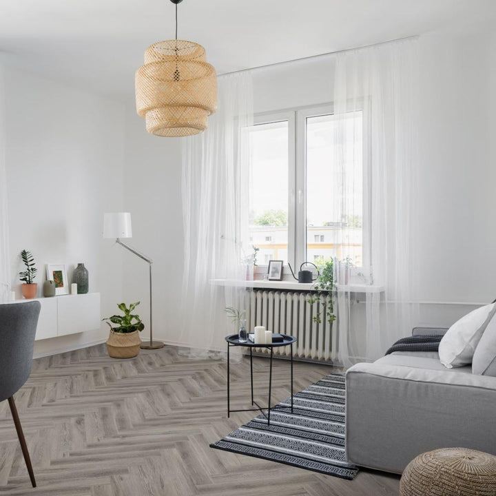Lusso Floor Rustic Grey Herringbone Luxury Vinyl Flooring - 610 x 122 x 5 mm - 2.23 M2 Per box