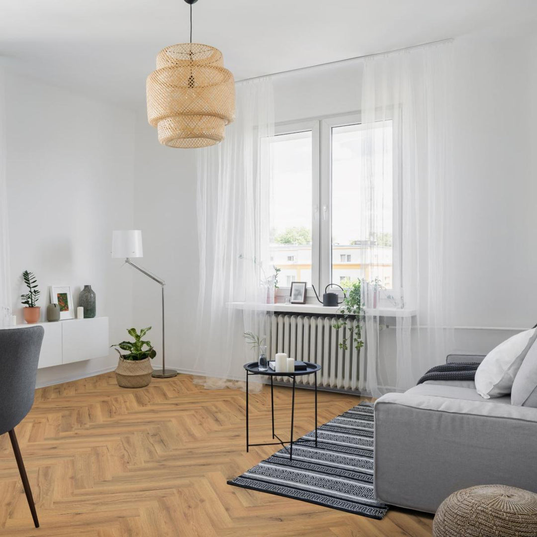 Lusso Floor Ranch Oak Herringbone Luxury Vinyl Flooring - 610 x 122 x 5 mm - 2.23 M2 Per box