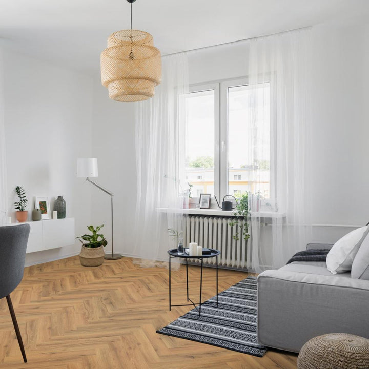 Lusso Floor Ranch Oak Herringbone Luxury Vinyl Flooring - 610 x 122 x 5 mm - 2.23 M2 Per box