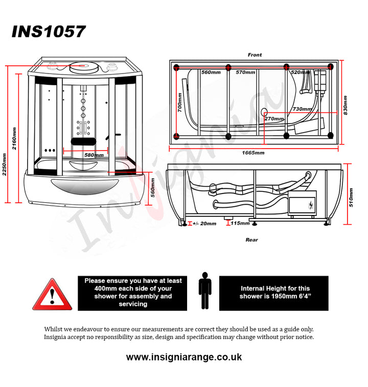 Insignia Rectangular Steam Shower Bath Cabin 1650 X 850