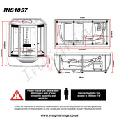 Insignia Rectangular Steam Shower Bath Cabin 1650 X 850 - Technical drawing